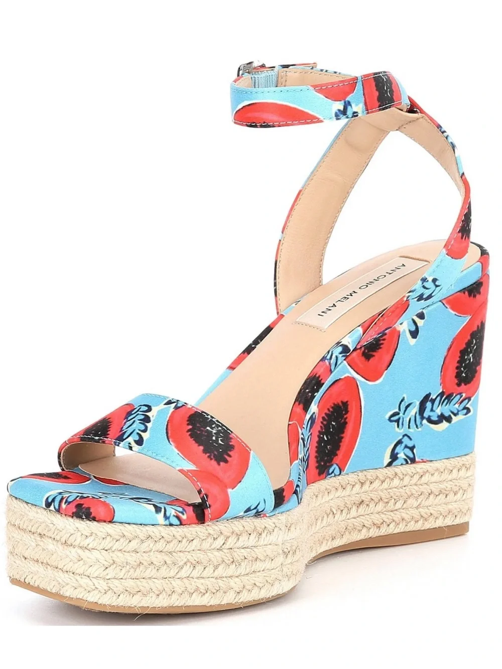 ANTONIO MELANI Turquoise & Red Floral Ankle-Strap Wedges